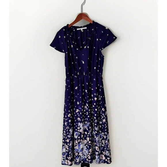 Collective Concepts Dress Womens Small Blue Floral Cap Sleeve Midi - Picture 1 of 7